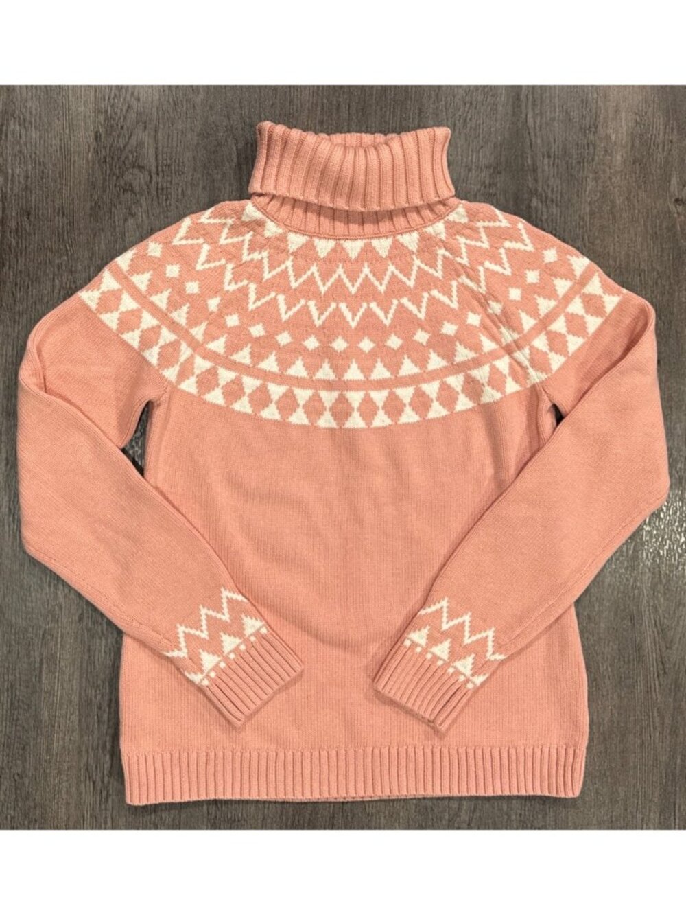 DULUTH Trading FairIsle Coral Cotton Blend Turtleneck Ski Sweater Sz Small